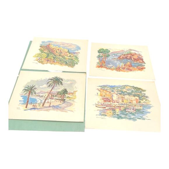 Art Vintage The Riviera 1950's Lithographs France Beaches Mid Century (4) - Picture 3 of 15